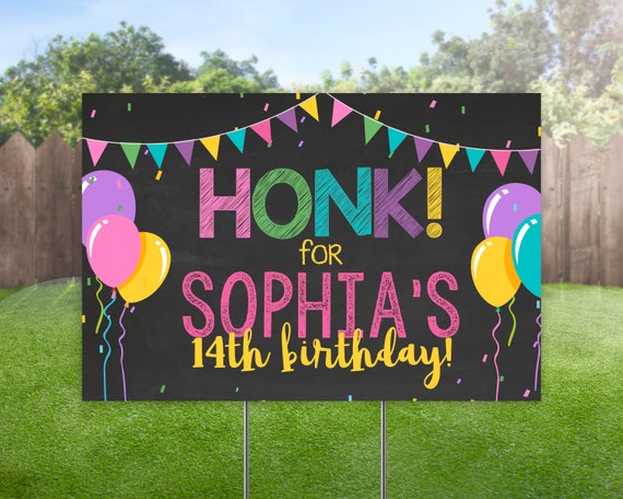 Birthday Yard Sign for Girls, Honk Birthday Lawn Sign, Colorful Outdoor Banner, Outdoor Balloon Yard Sign, Honk Personalized Bday Party Sign Il_570xn
