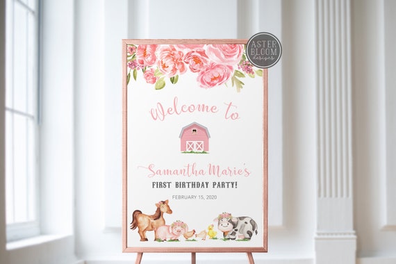 Barnyard Welcome Sign Pink Girl Farm Animals Welcome Poster Barn Yard Birthday Welcome Sign Printable Barn Baby Shower Posters Barn Party Il_570xn
