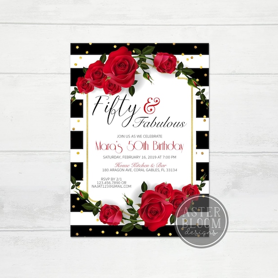 Fifty And Fabulous Invitation 50th Birthday Party Invite Red Etsy