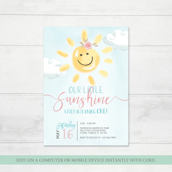 Our Little Sunshine Birthday Invitation, Little Sunshine Template Invite, You are my Sunshine Invite, Sunshine 1st Birthday Party Printable Il_570xn