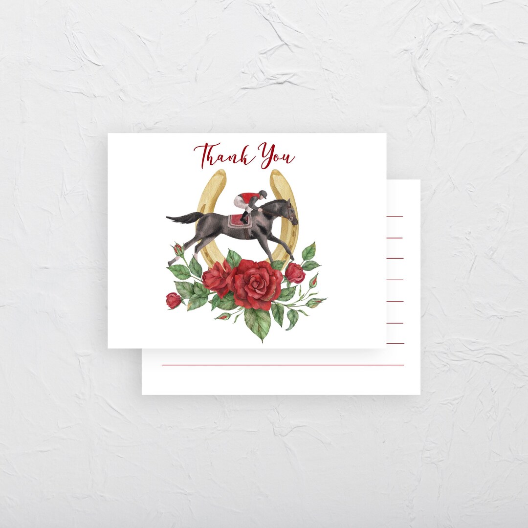 Kentucky Derby Thank You Card Derby Jockey Run for the Roses Greeting