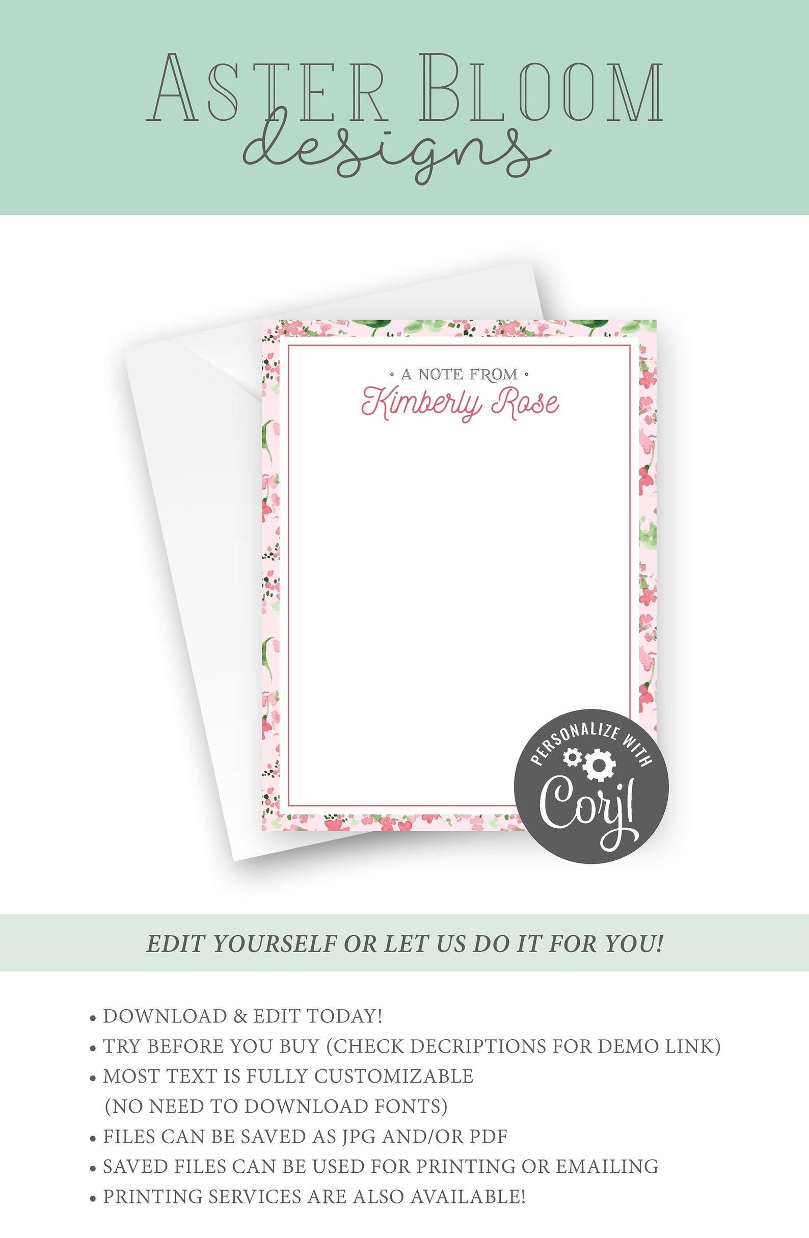 Girl's Stationery Set Pink Personalized Pen Pal Stationery Etsy