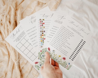 Modello di gioco per la festa nuziale con fiori di campo, set di giochi stampabili per la festa nuziale con fiori, bingo nuziale floreale, festa con fiori di campo