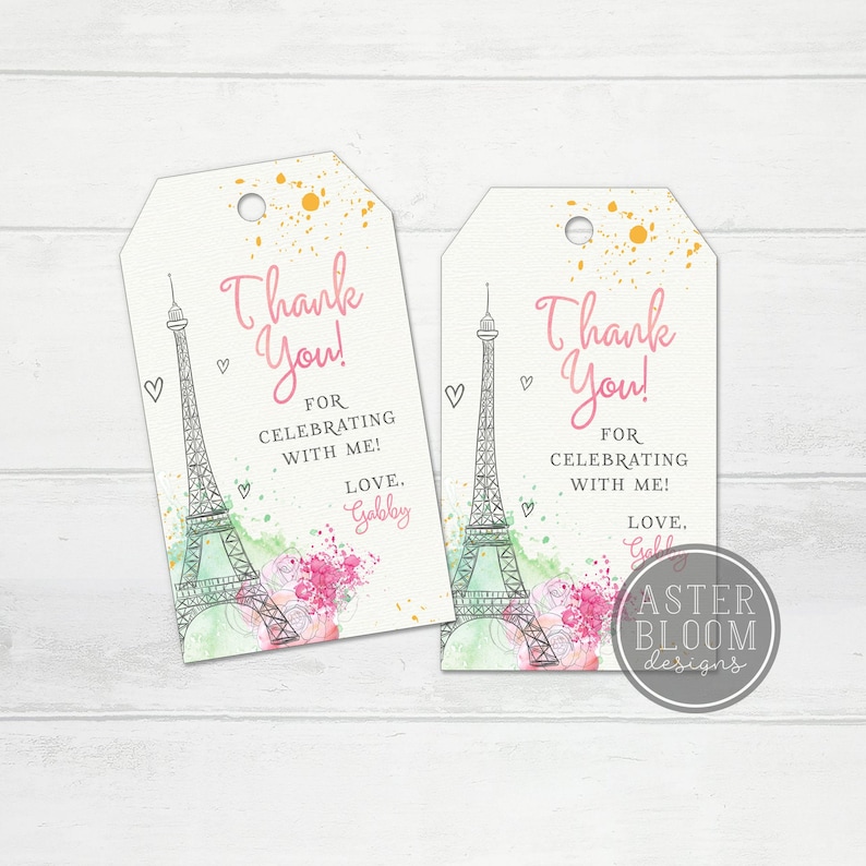 Paris Favor Tags, Paris Birthday Party Gift Tags, Ooh Lala Thank You Tags, Eiffel Tower Sweet 16 Theme, Passport to Paris Baby Shower image 1