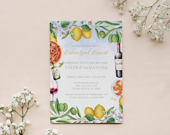 Italian Rehearsal Dinner Invitation Italy Theme Engagement Invite Italian Elements Birthday Party Card Template Italian Pizza Dinner Wine