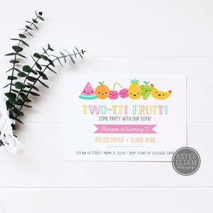 Two-tti Frutti Invitation, Cute Fruit Party Invite, Kawaii fruit invitation, Fruity Birthday Party, Colorful Fruits Invitation, Summer Party image 3