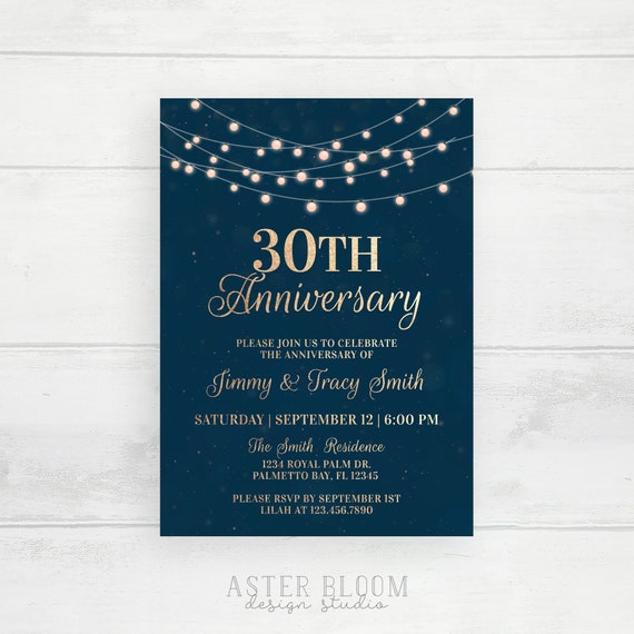 Anniversary Invitation 30th Wedding Anniversary Invites String Lights Wedding Invitations 25th 50th Anniversary Editable Template Invitation By Aster Bloom Designs Catch My Party