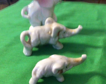Ceramic Elephant Family Set Made In Japan 3 Figurines Vintage