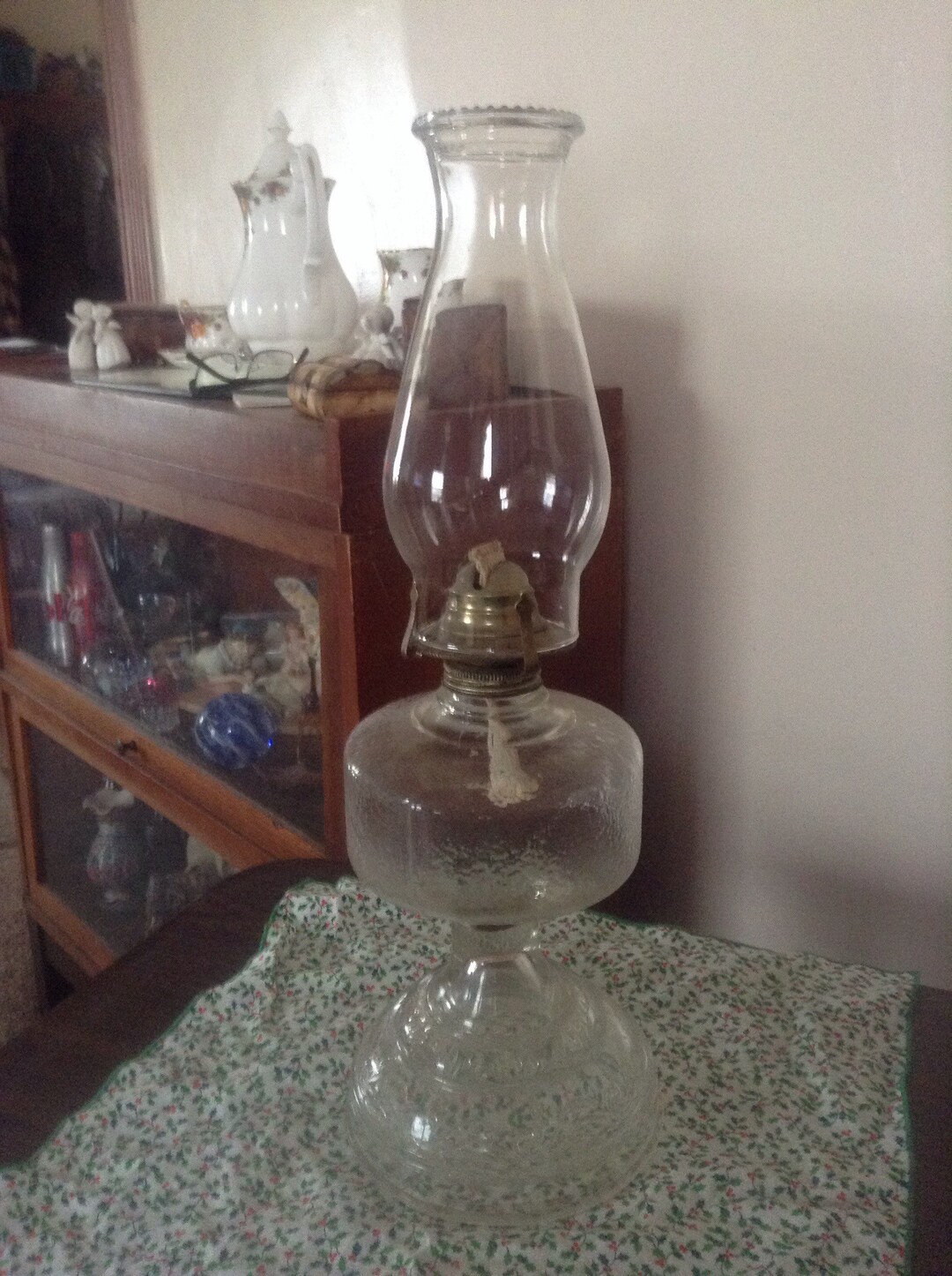 Oil Lamp Clear Glass Globe Oil Tall Table Lamp Vintage Etsy