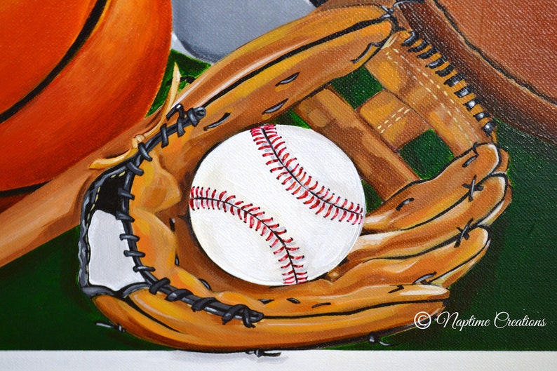 Acrylic Canvas Soccer Basketball Football Baseball Glove Sports Art Boy Room Canvas Original Personalized Painting