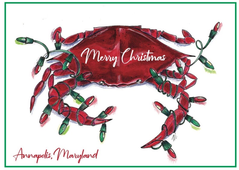 blank inside 14 Envelopes Annapolis Maryland Dozen 5x7 Virginia Red Crab Coastal Stationary Set Cards Personalized Christmas Crab
