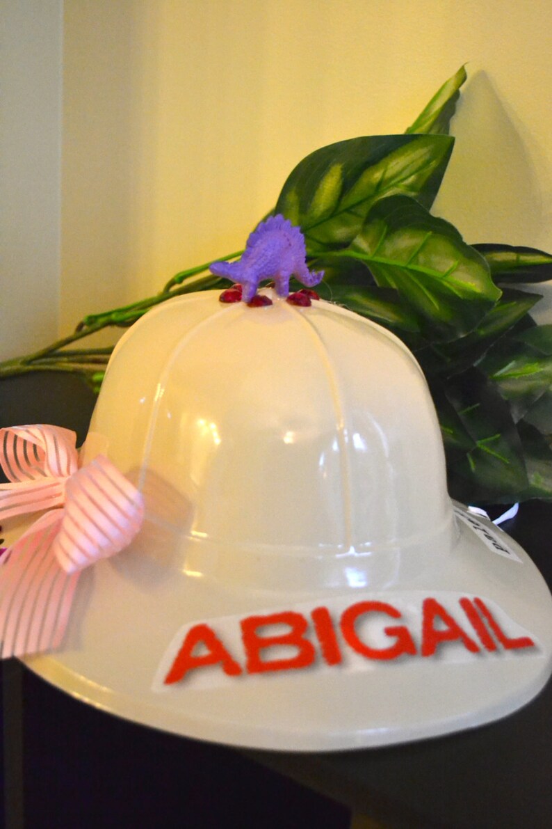 Personalized Paleontologist Dinosaur Archeologist Dino Dig Egg Hunt Explorer Pith Birthday Party Favor Hat with Dinosaur and Faux Foliage