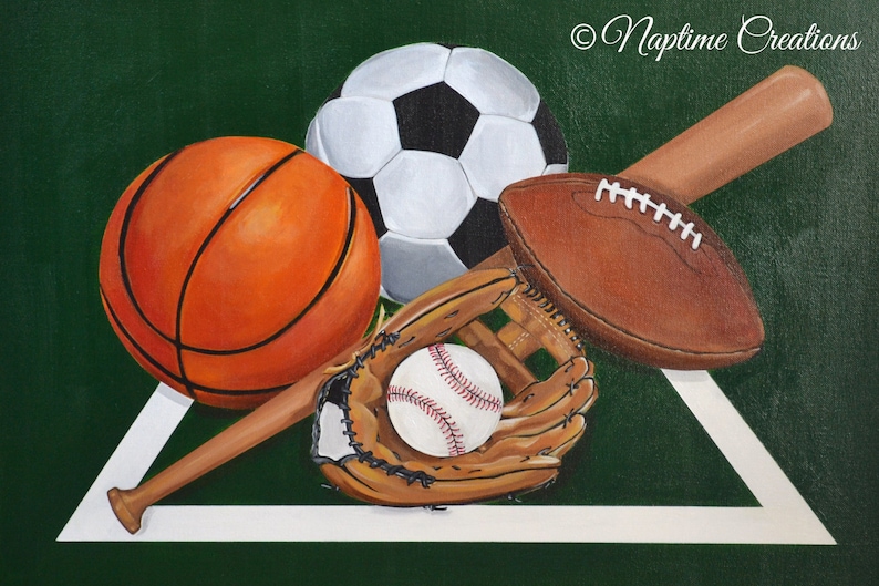 Acrylic Canvas Soccer Basketball Football Baseball Glove Sports Art Boy Room Canvas Original Personalized Painting
