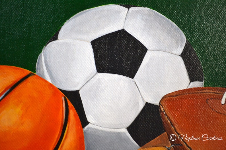 Acrylic Canvas Soccer Basketball Football Baseball Glove Sports Art Boy Room Canvas Original Personalized Painting