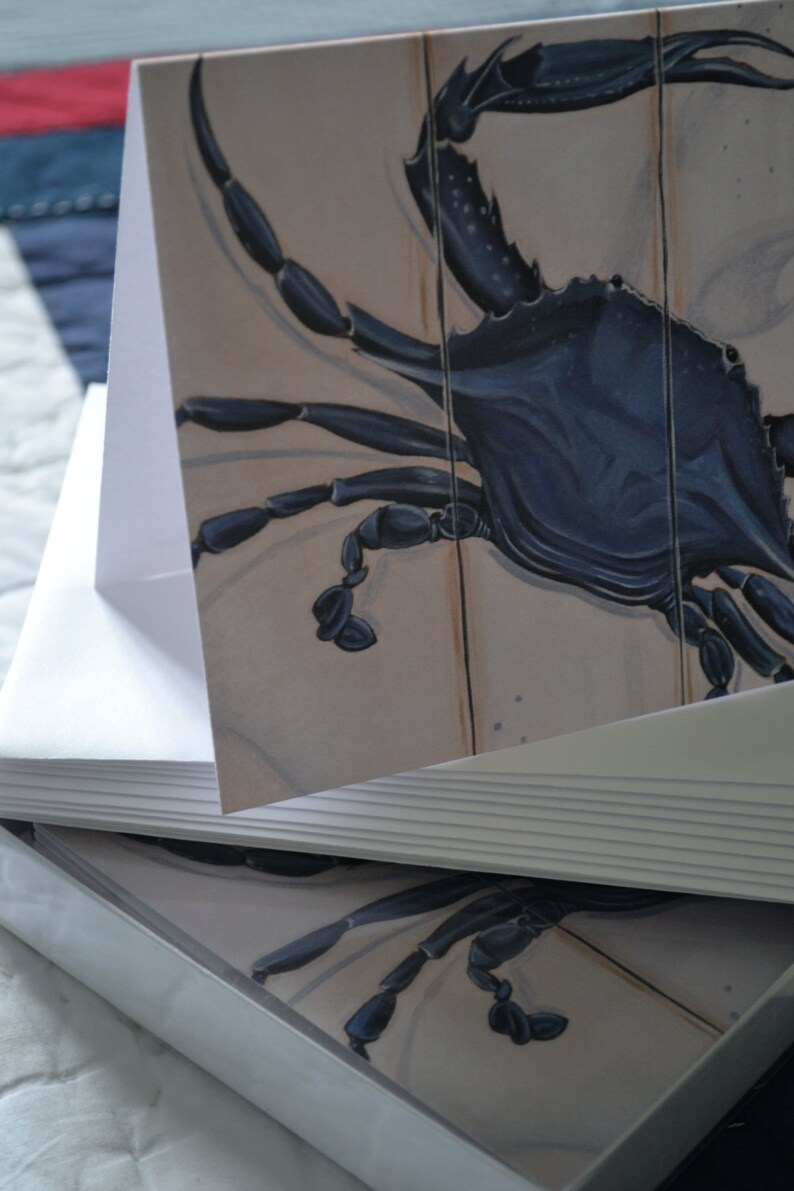 Blue Crab Dozen 5x7 Chesapeake Coastal Crab Virginia Personalization Add on Stationary Set Annapolis Envelopes Maryland Card