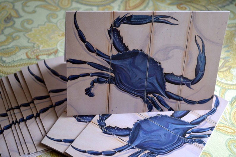 Blue Crab Dozen 5x7 Chesapeake Coastal Crab Virginia Personalization Add on Stationary Set Annapolis Envelopes Maryland Card