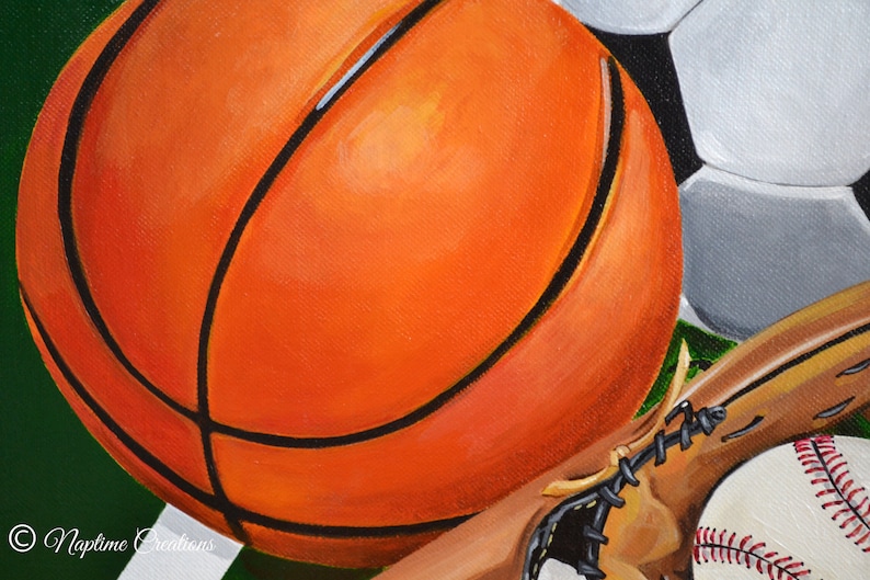 Acrylic Canvas Soccer Basketball Football Baseball Glove Sports Art Boy Room Canvas Original Personalized Painting