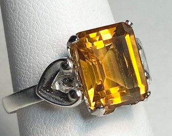 Emerald cut Citrine set in vintage Sterling Silver ESPO ring PLEASE READ