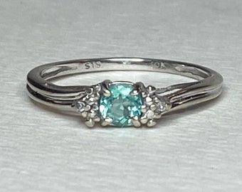 Paraiba Colored Apatite and Diamond Band Ring Solid 10k White Gold PLEASE READ