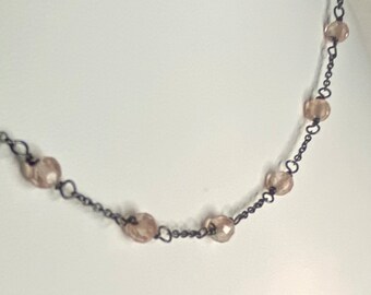 Oregon sunstone beaded solid sterling silver station adjustable necklace