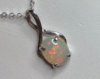 Ethiopian Wello Opal solitaire sterling silver pendant or necklace