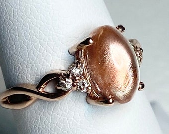 Oregon Sunstone and diamond ring in solid 10k rose gold size 6.75