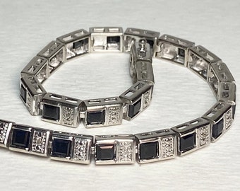 Natural Sapphire and Diamond tennis line bracelet sterling silver PLEASE READ