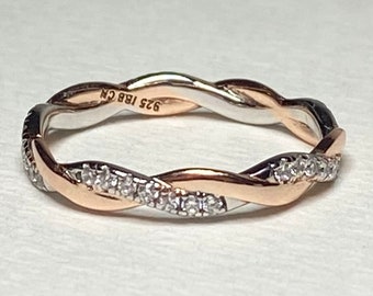 Twisted two-tone Eternity Band Ring Sterling Silver with Rose Gold