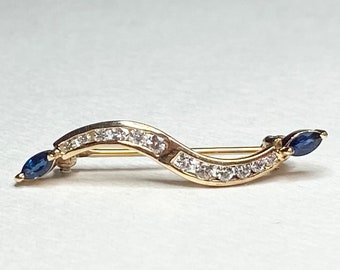 Natural Sapphire and 1/3ctw Diamond Brooch in solid 14k gold