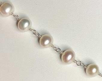 Lustrous Genuine Cultured Freshwater Pearl necklace in solid sterling silver 19”