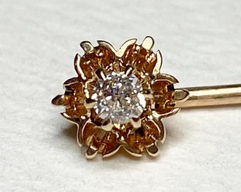 Solid 14k Old Mine cut Diamond flower stick pin