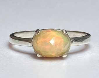 Ethiopian Wello Opal band ring in sterling silver