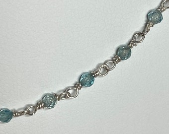 Natural blue zircon sterling silver beaded necklace