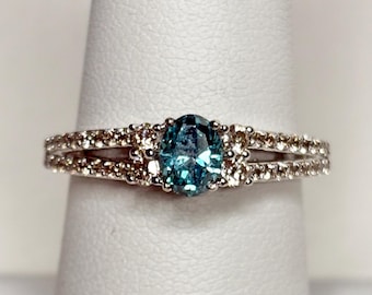 LeVian Band with SGL Certified Natural Blue Diamond and Champagne Diamonds Solid 14k White Gold Ring .40ctw size 7