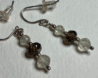 Oregon Sunstone and smokey quartz beaded dangle drop earrings