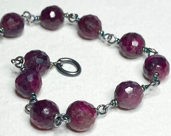 Natural Ruby bracelet sterling silver beaded bracelet