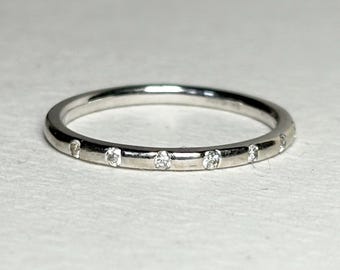 Diamond Accented Stackable Band Ring Solid 10k White Gold .12ctw size 7