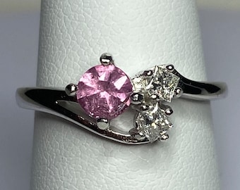 Pala Pink tourmaline USA and natural diamond ring sterling silver