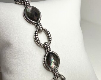 Lagos Tahitian Black Lipped Oyster Mother of Pearl and Quartz doublet Bracelet sterling silver