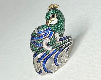 Colorful Peacock Ring Sterling Silver