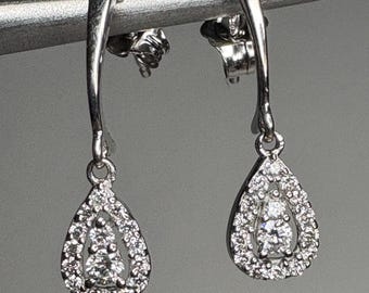 Tear Drop Dangle Drop Natural Diamond Earrings in 14k White Gold .25ctw