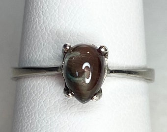 Dichroic Oregon Sunstone Cabochon Ring in Up-cycled Sterling silver