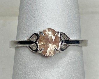 Light Peach Oregon Sunstone heart themed Ring Sterling Silver size 6.75