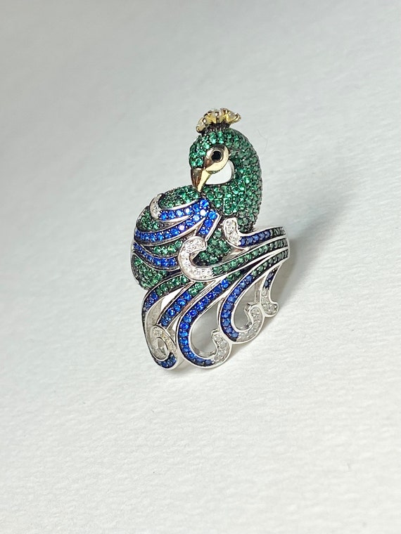 Colorful Peacock Ring Sterling Silver