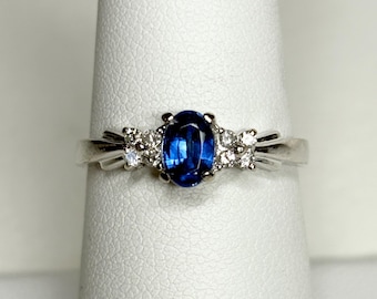 Kyanite and Diamond Ring Solid 10k White Gold size 7.25