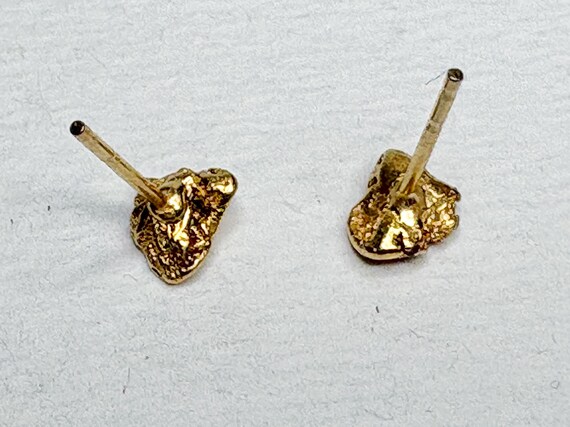 Solid Gold Nugget Stud Earrings Solid 14k Backs - image 3