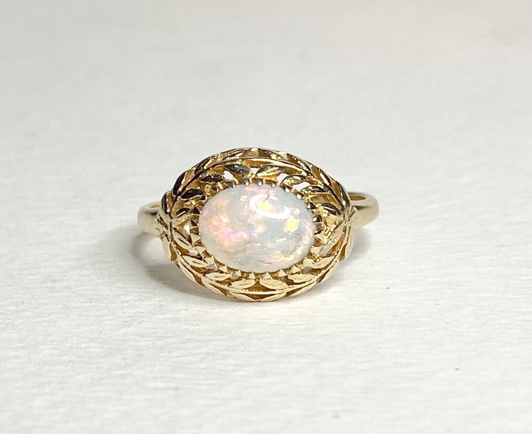 Natural Australian Opal Garland Ring in Solid 14k Gold Etsy