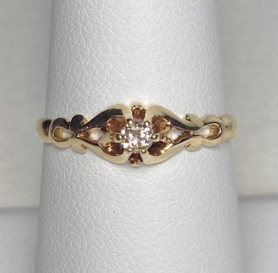 Solid 14k gold natural diamond band ring antique - image 7