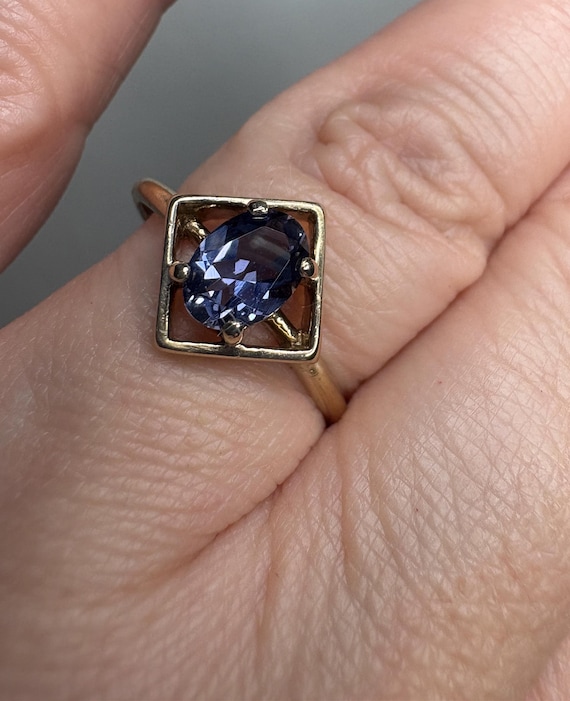 Geometric Iolite Solitaire Ring in Solid 10k Gold… - image 4