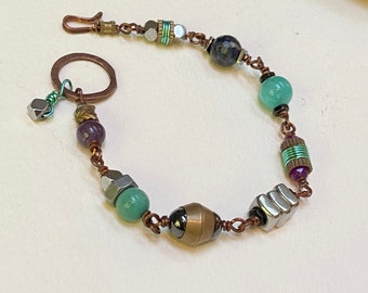 Copper Blues rugged Hardware nuts and bolts bracelet with gemstones